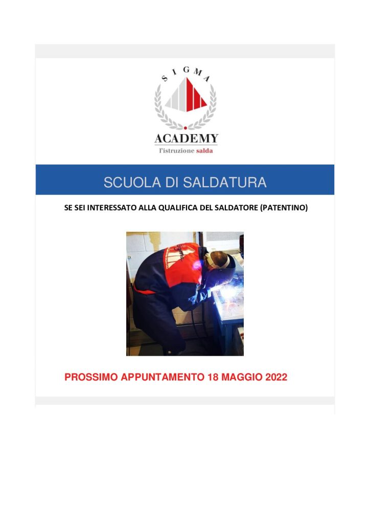 SCUOLA DI SALDATURA NUOVO APPUNTAMENTO 18 MAGGIO 2022